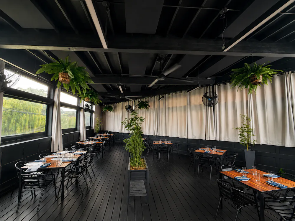 a room with tables and chairs