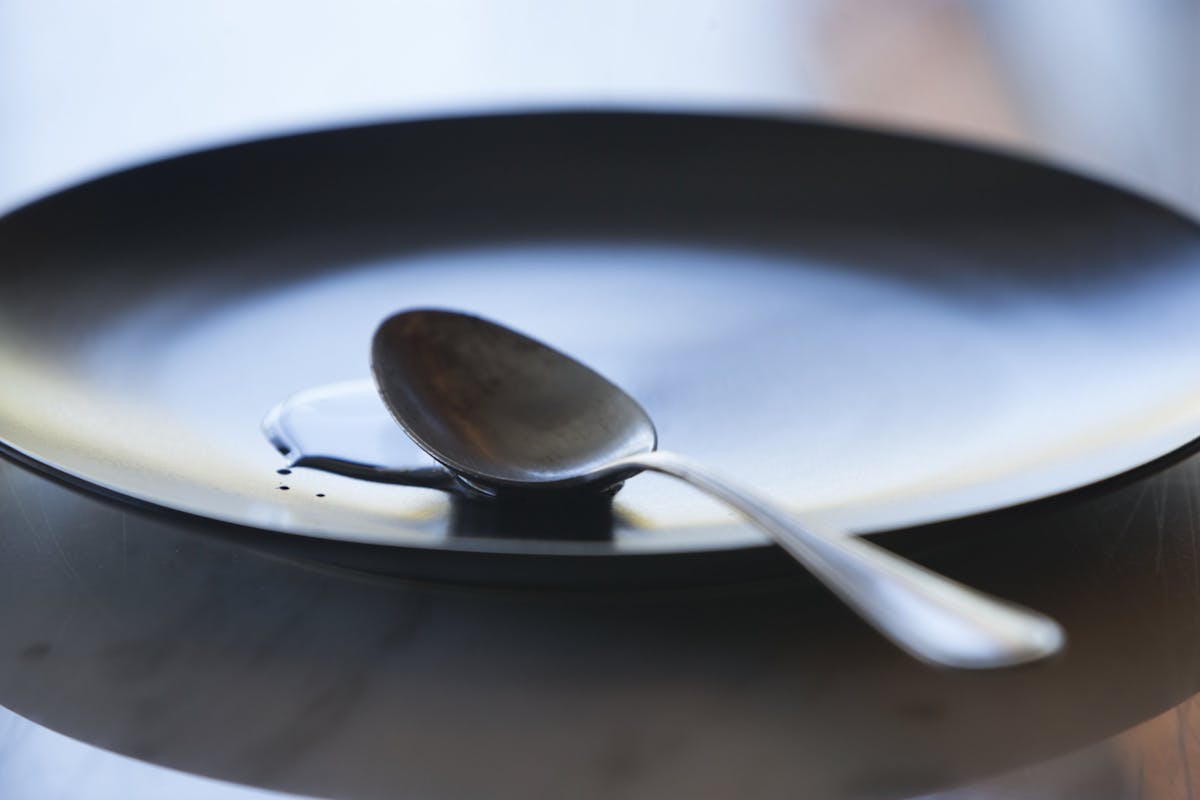 a plate with a fork and knife