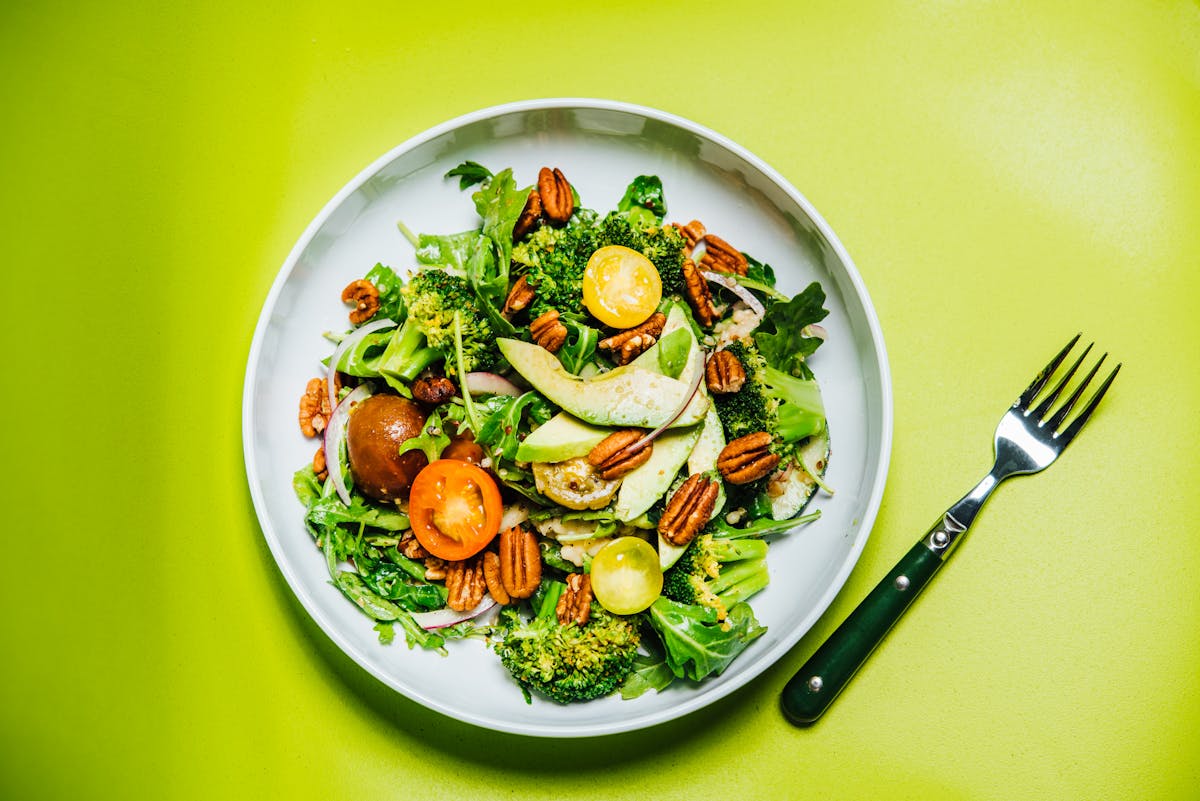a plate of food with broccoli