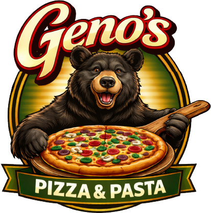 a pizza sitting on top of a sign