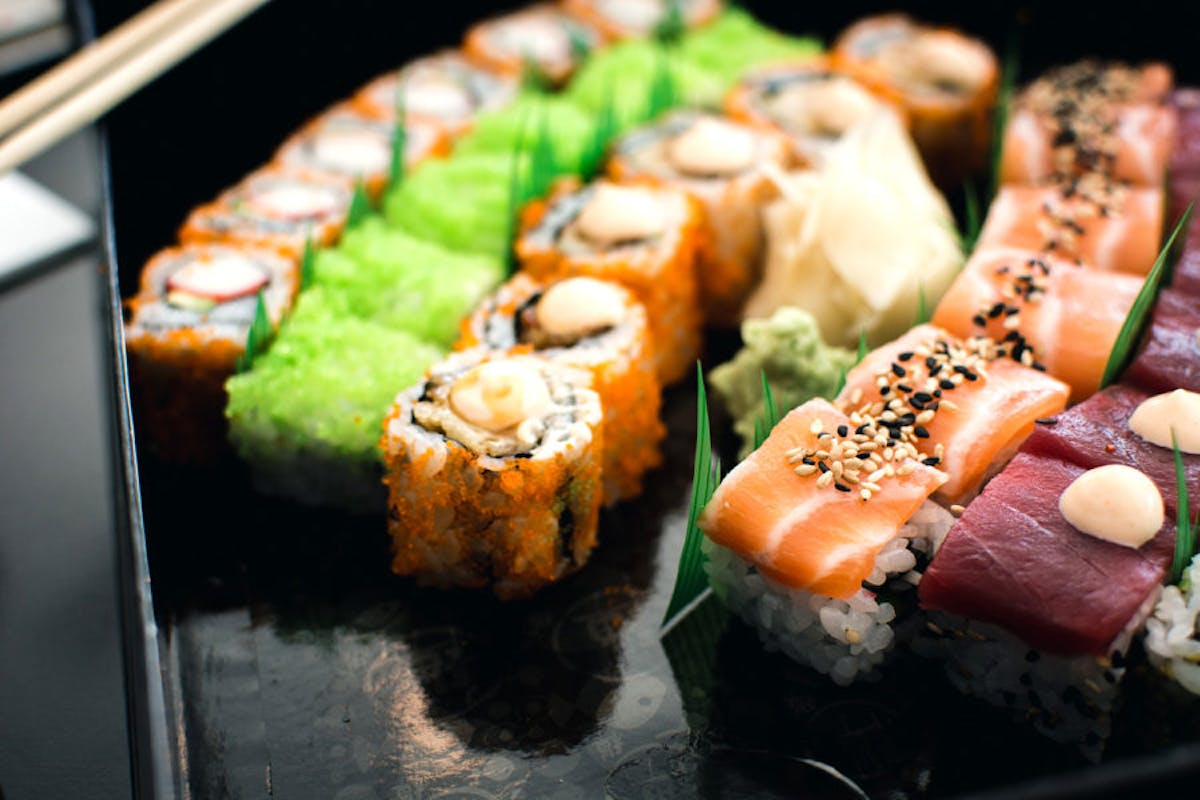 a close up of sushi