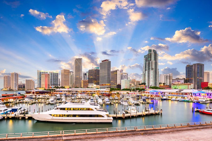 a large body of water with a city in the background