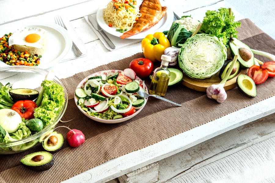 a bunch of food sitting on a table