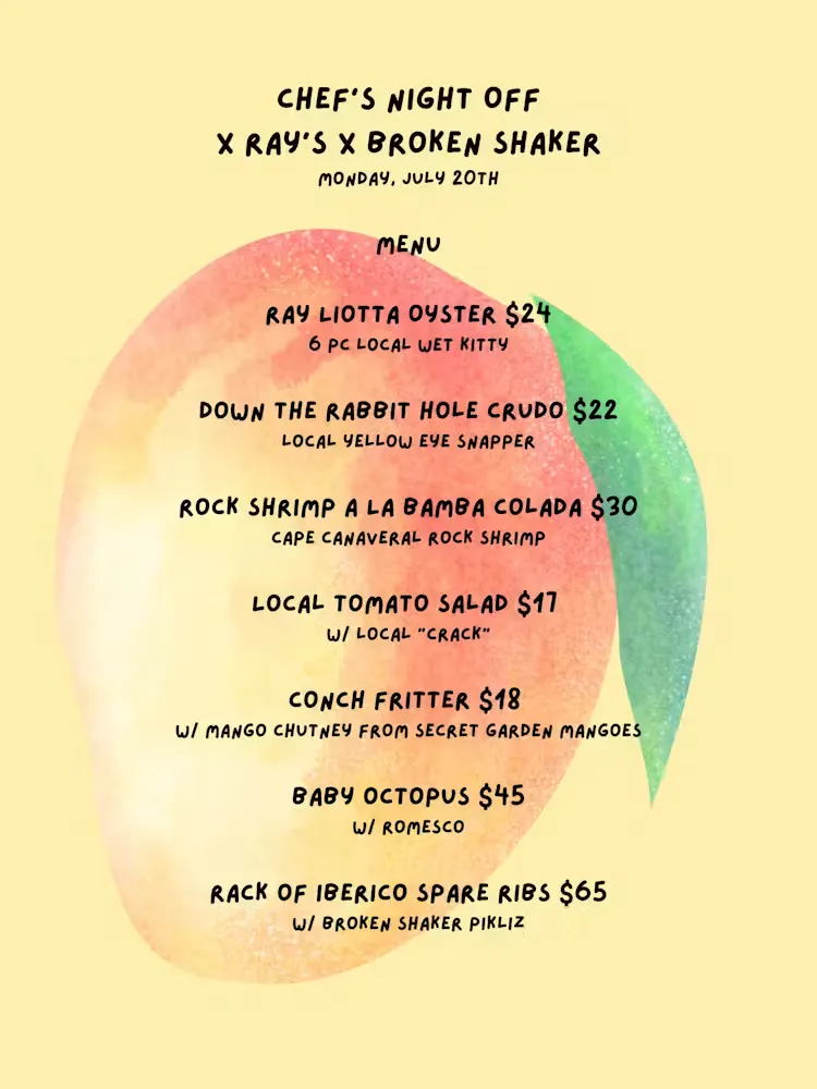 A menu for Chef's Night Off featuring main courses.