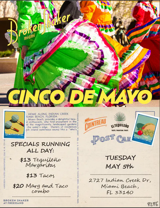 A flyer showing a Cinco de Mayo celebration for Tuesday, May 5 from 5PM-12AM.