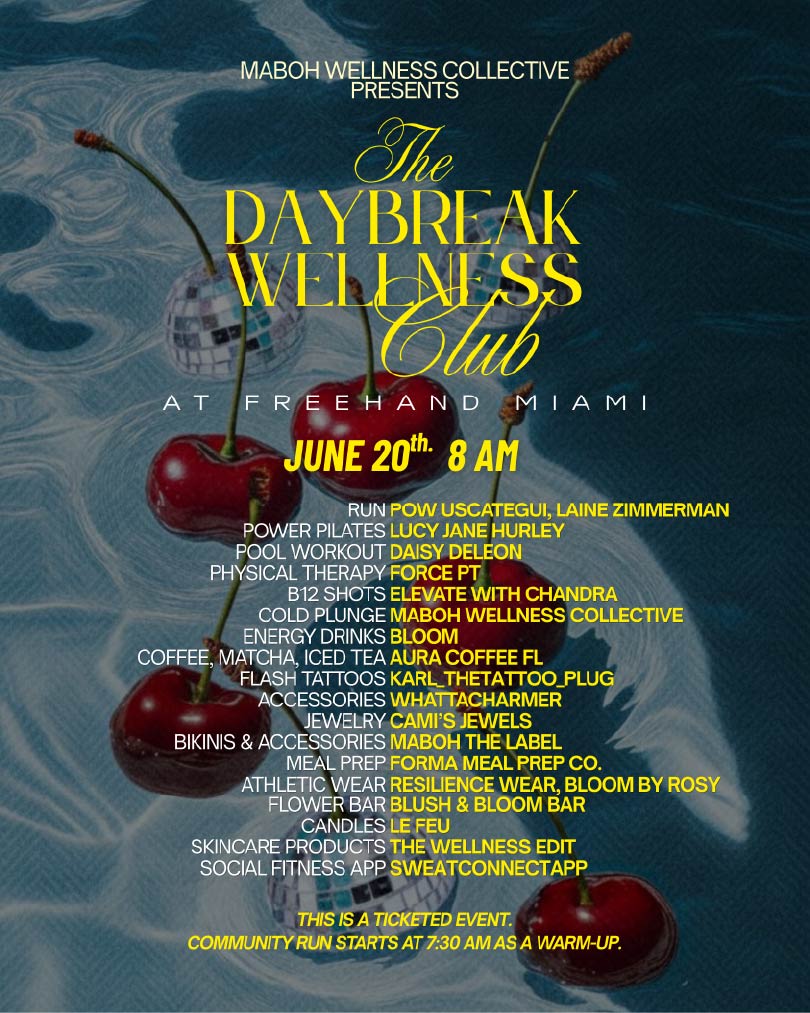 A flyer featuring the vendors at the Daybreak Wellness Club event
