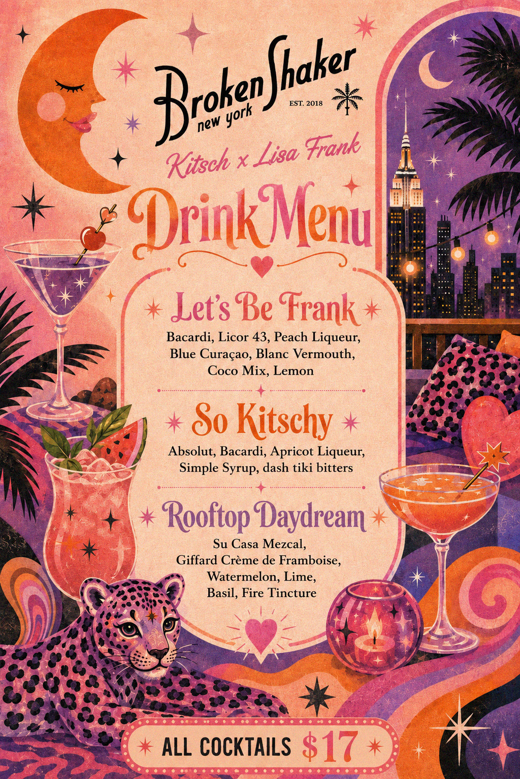 Kitsch x Lisa Frank Specialty Cocktails running through the end of August.  Each Specialty Cocktail is paired with a Kitsch x Lisa Frank item!  All cocktails are $17