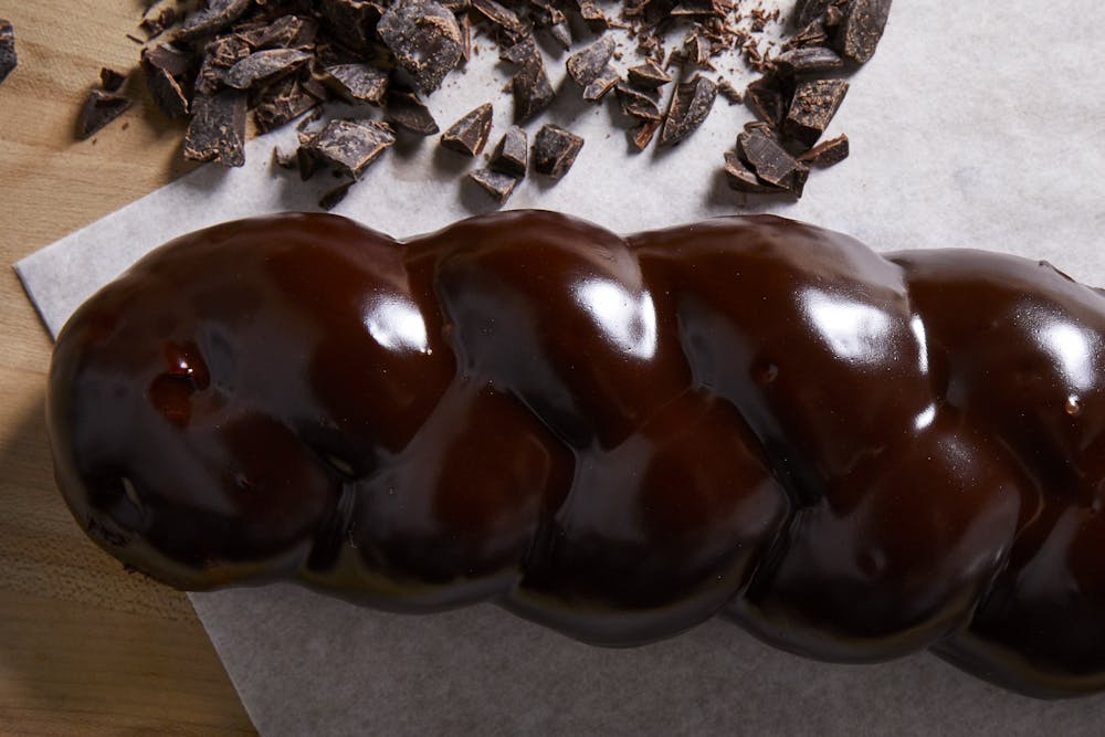 a large chocolate doughnut