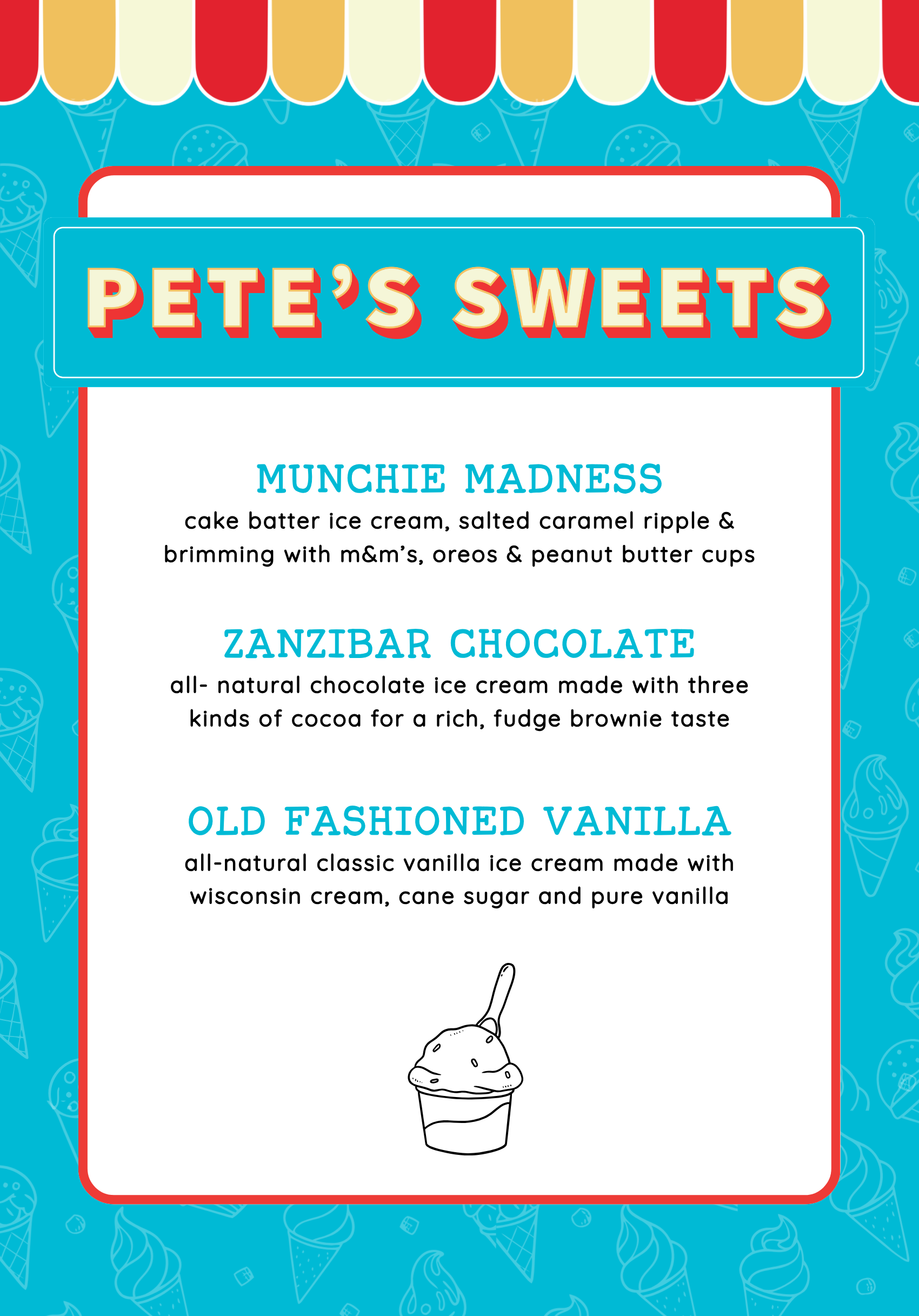 a menu of ice cream
