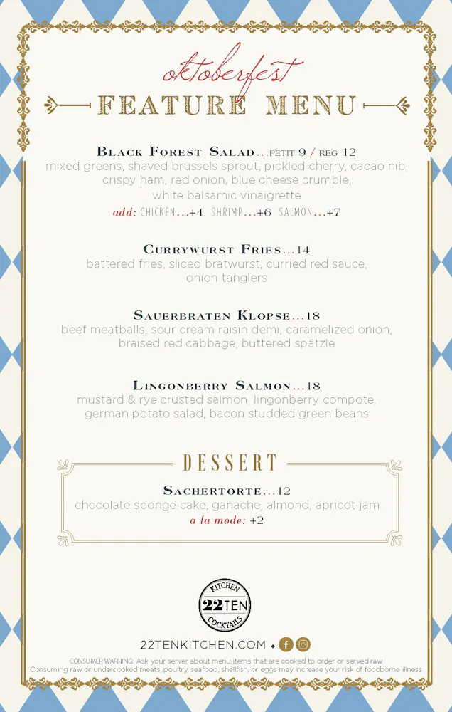 2 Ten Menu Menus | 22Ten Kitchen & Cocktails in Sioux Falls, SD