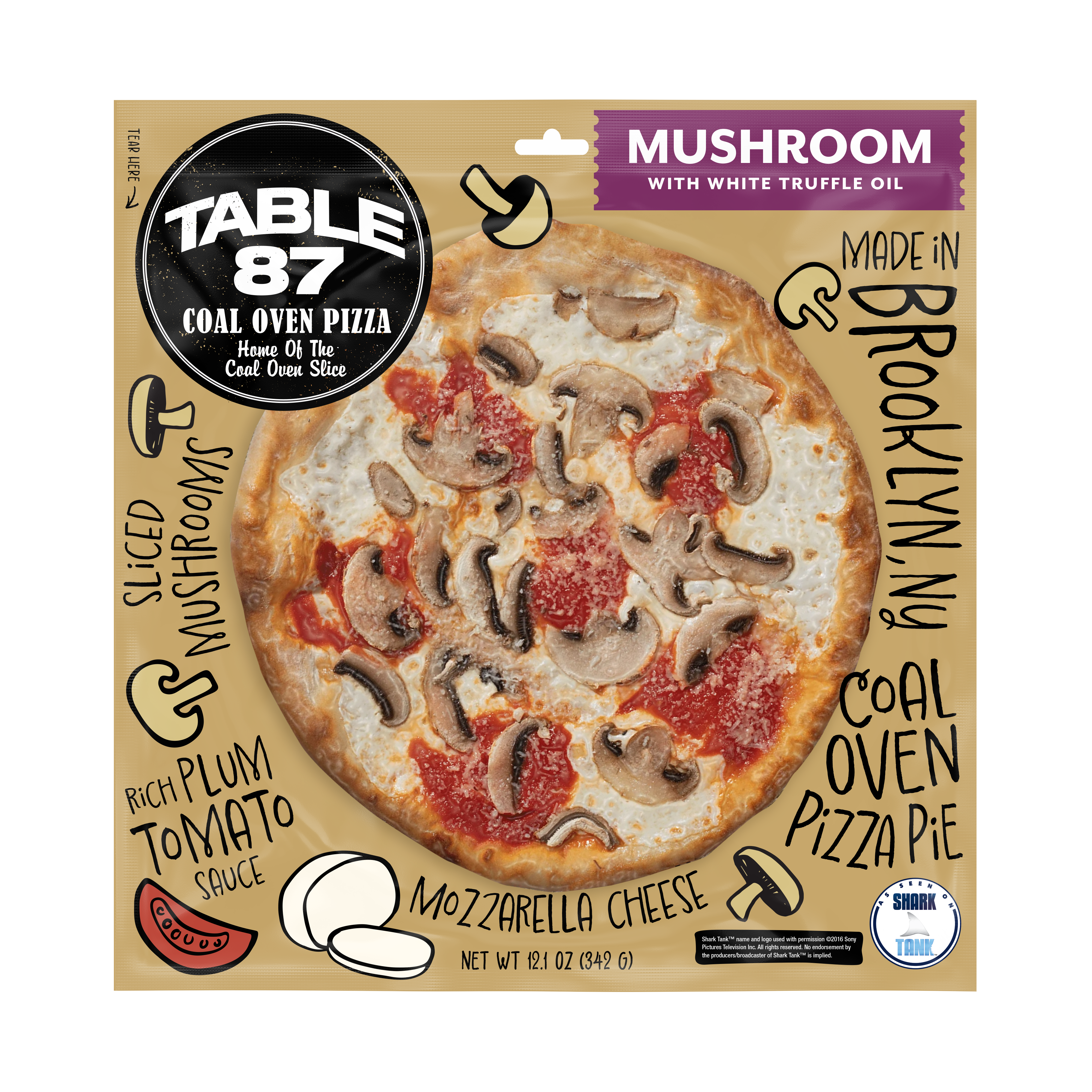 a sign in front of a pizza