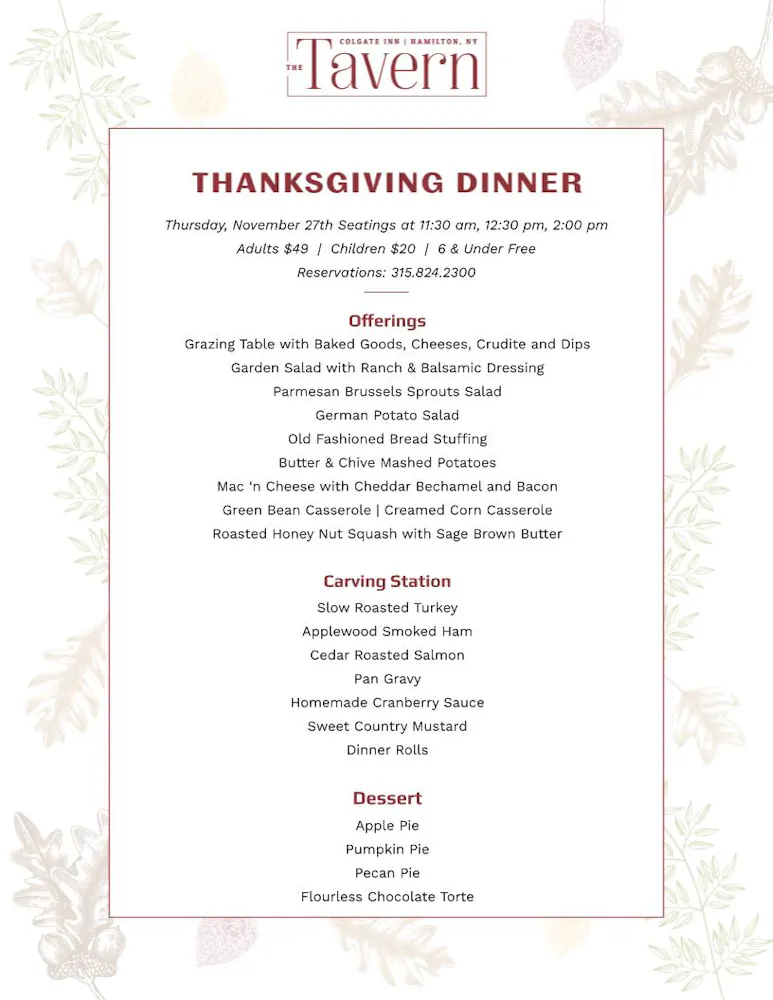 Thanksgiving at Colgate Inn | Thursday, November 28th | The Tavern at ...