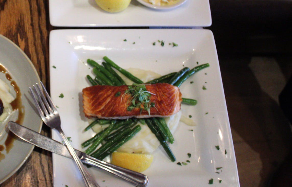 a plate of food with a fork and knife