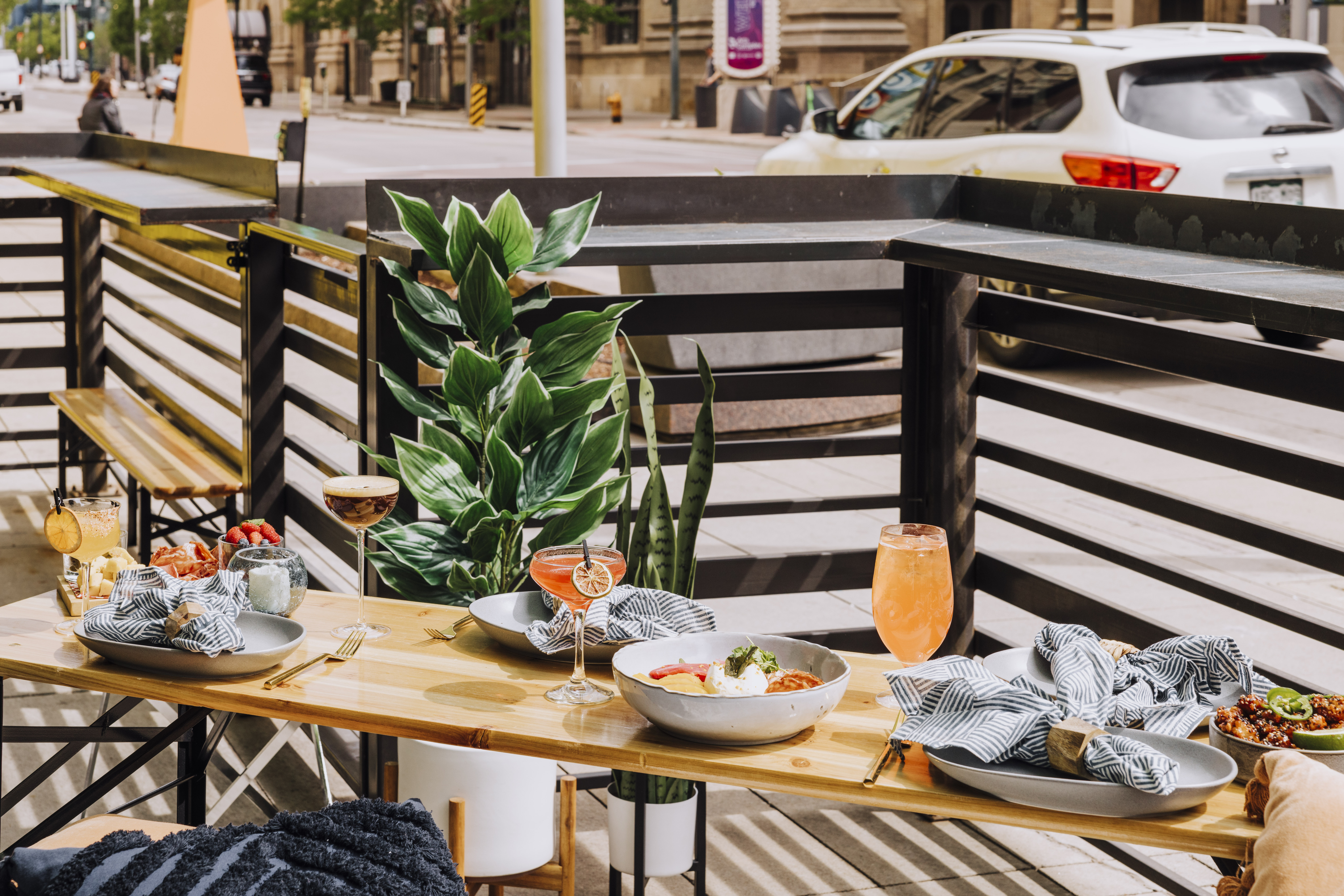 a plate of food on a picnic table