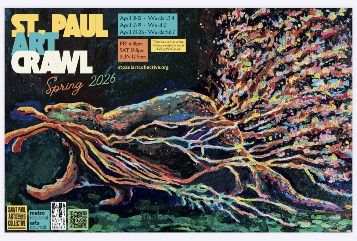 a poster of a bird with colorful lines