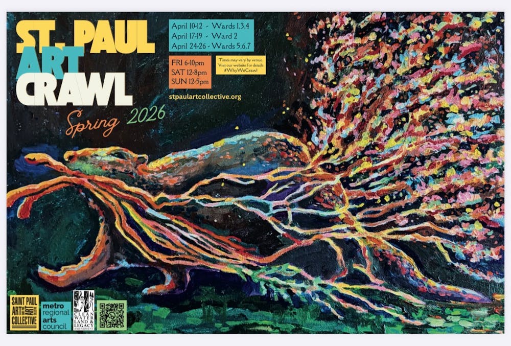 a poster of a bird with colorful lines