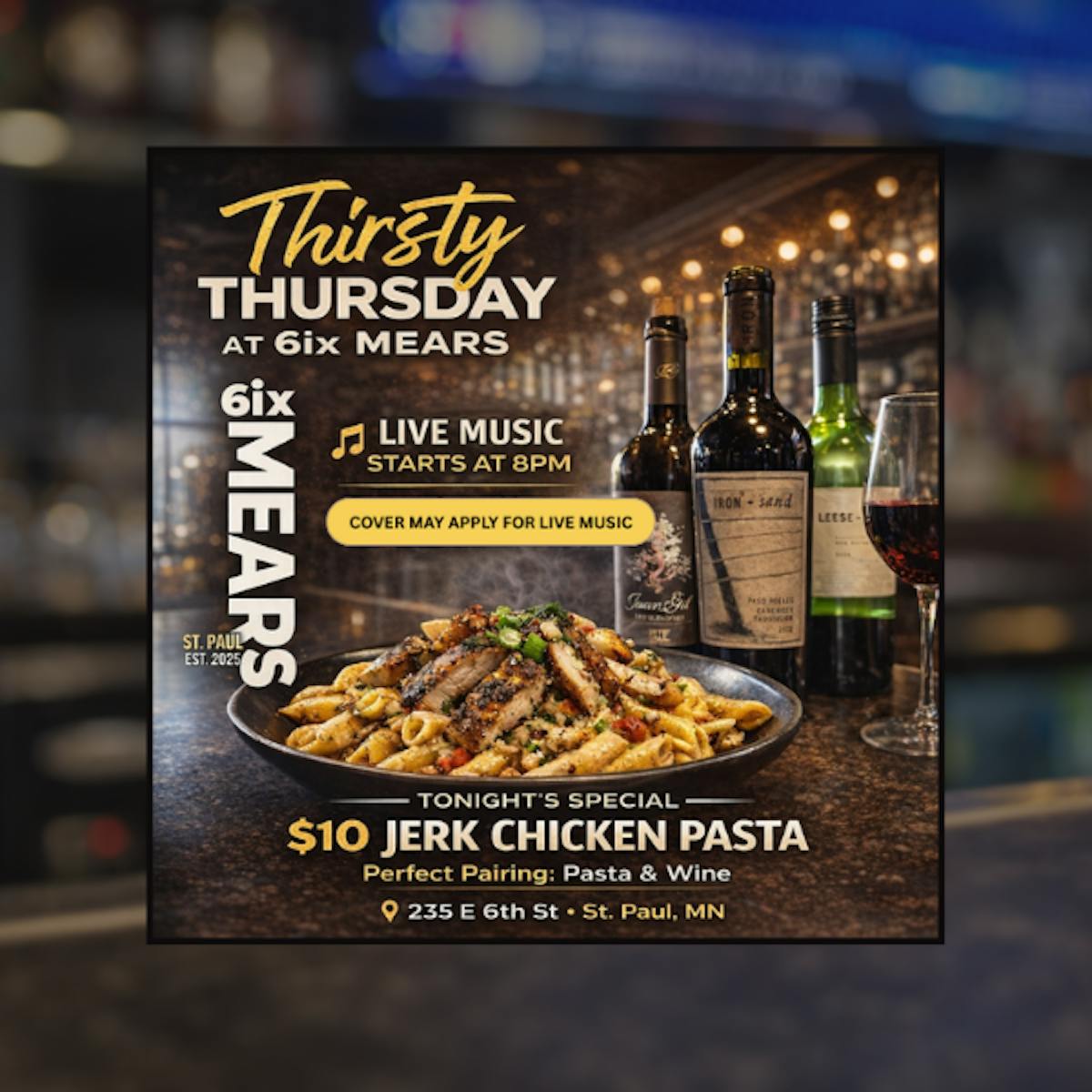 a sign with food and wine bottles on it