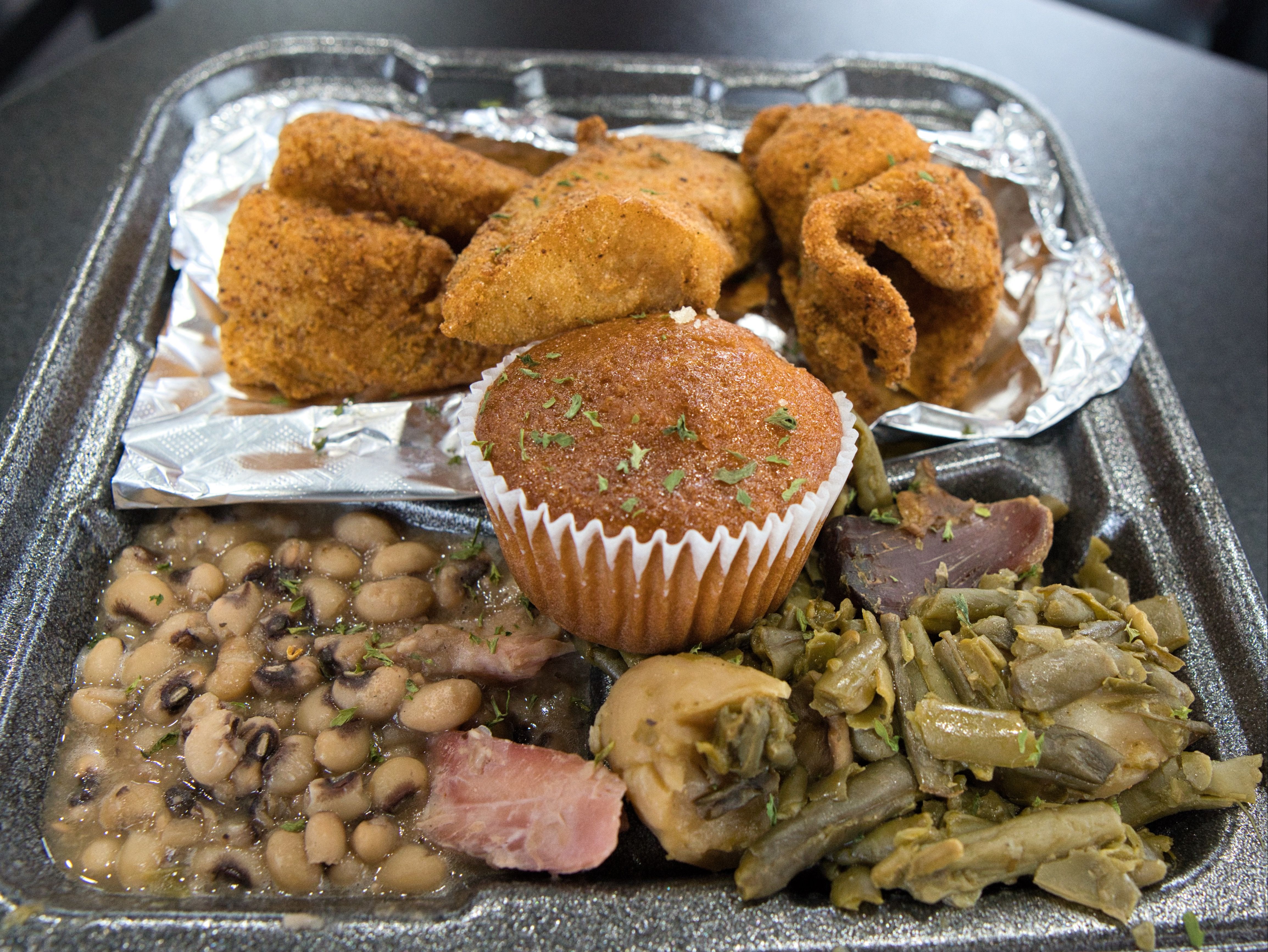 a tray full of food
