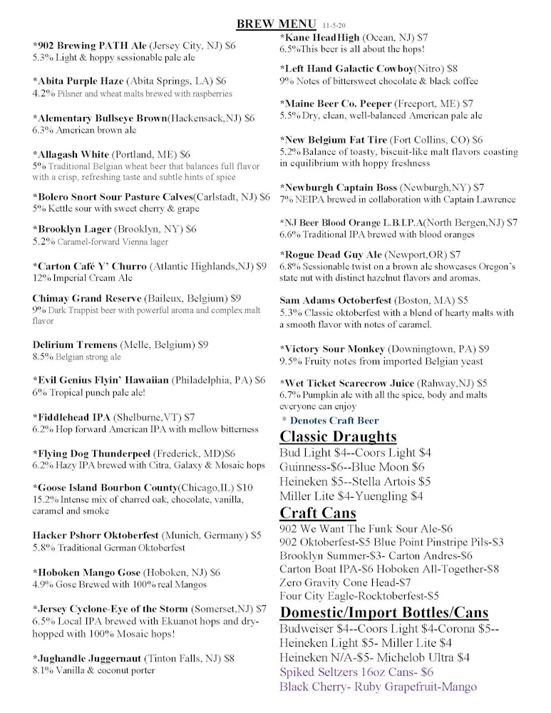 Brew Menu, Wine List & Packaged Goods | Verona Inn