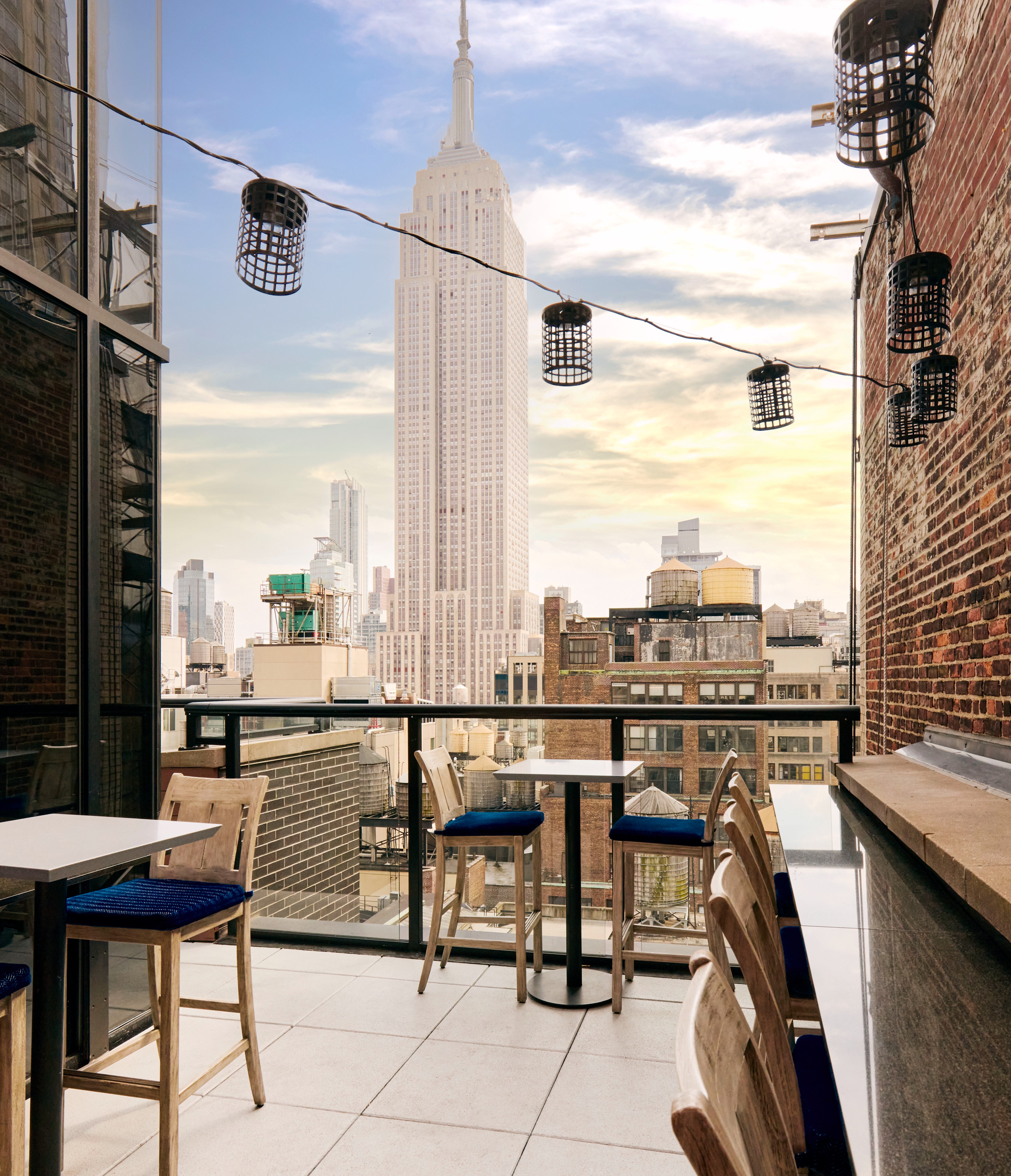 a chair sitting in front of a building