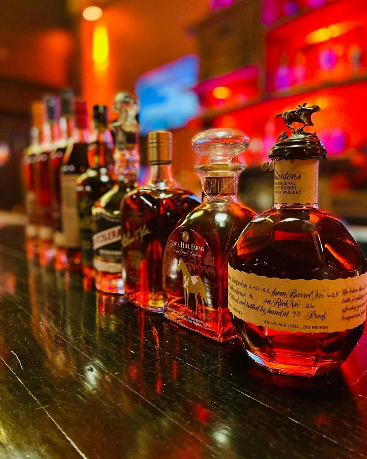  a row of premium bourbonbottles