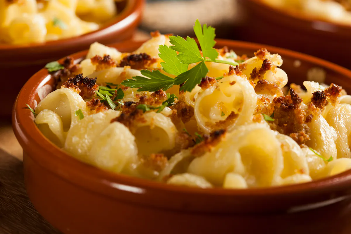 a close up of a bowl of food on a plate