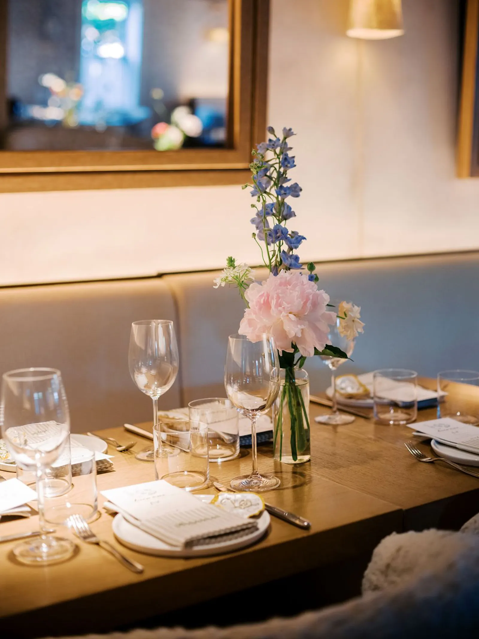 Banquette table with florals