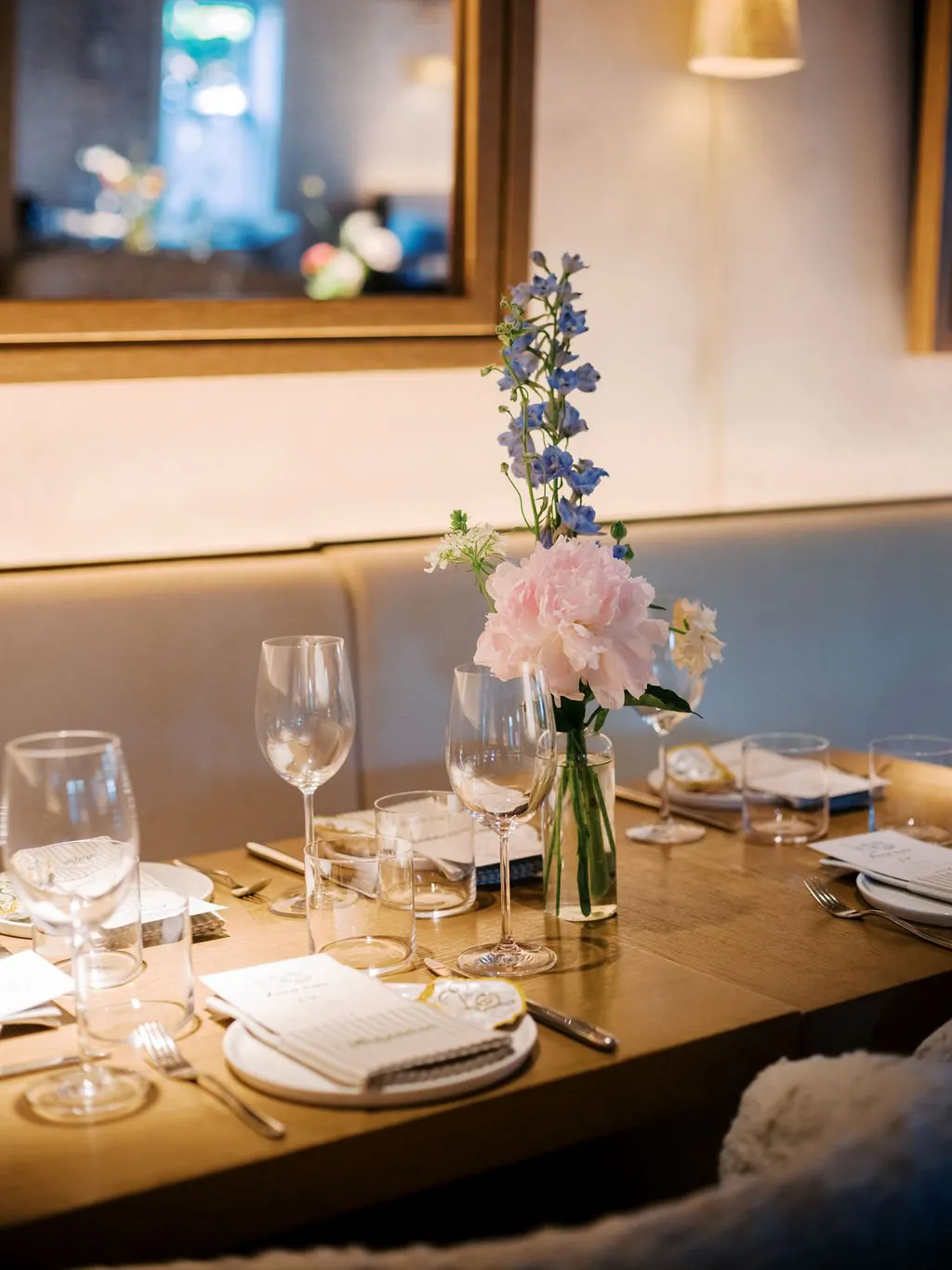 Banquette table with florals