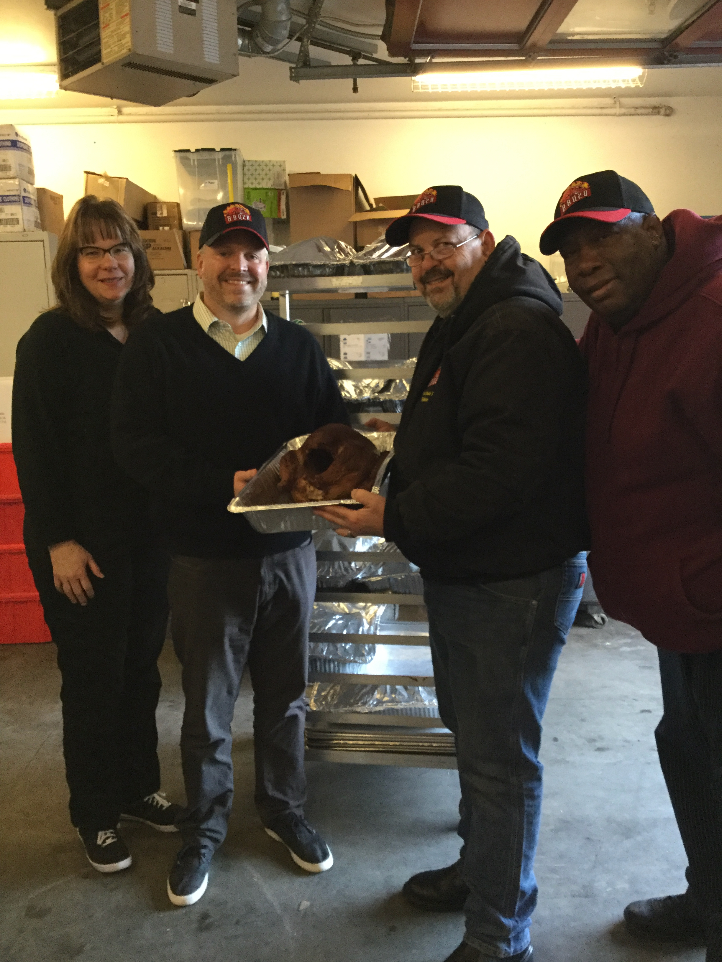 a group of people standing in a room