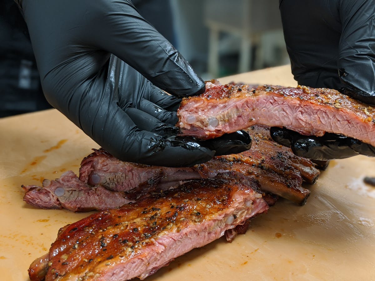 a close up of meat