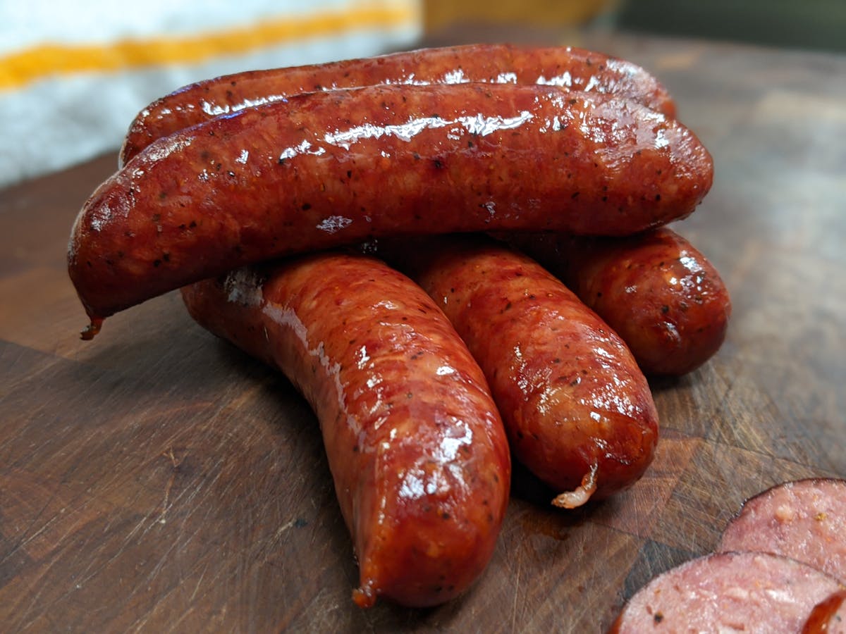 a close up of sausages