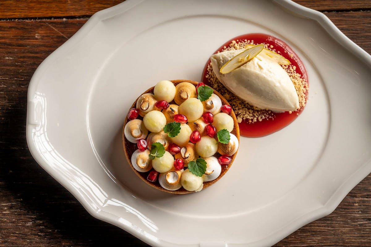 a plate topped with food