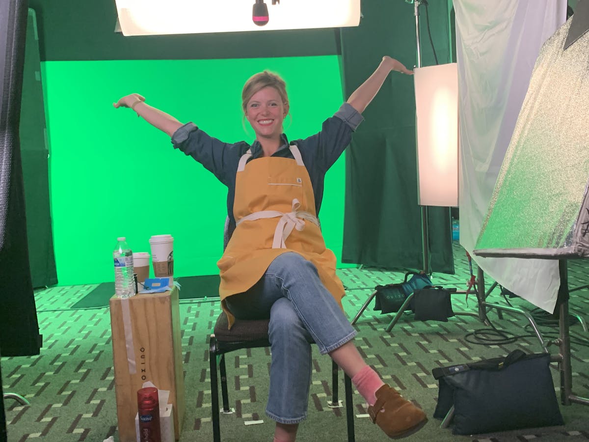 a woman sitting in a chair