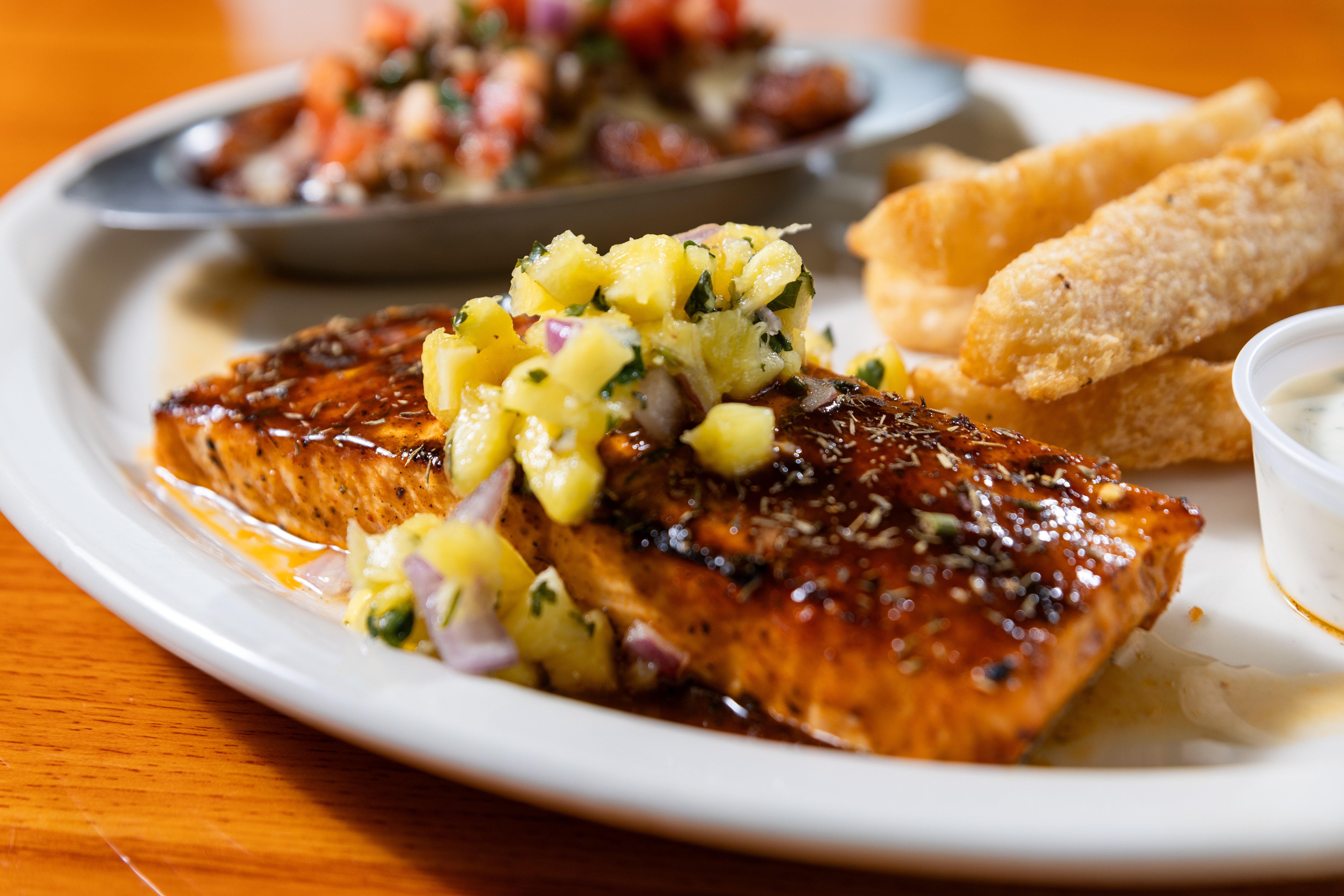 a close up of a plate of food on a table