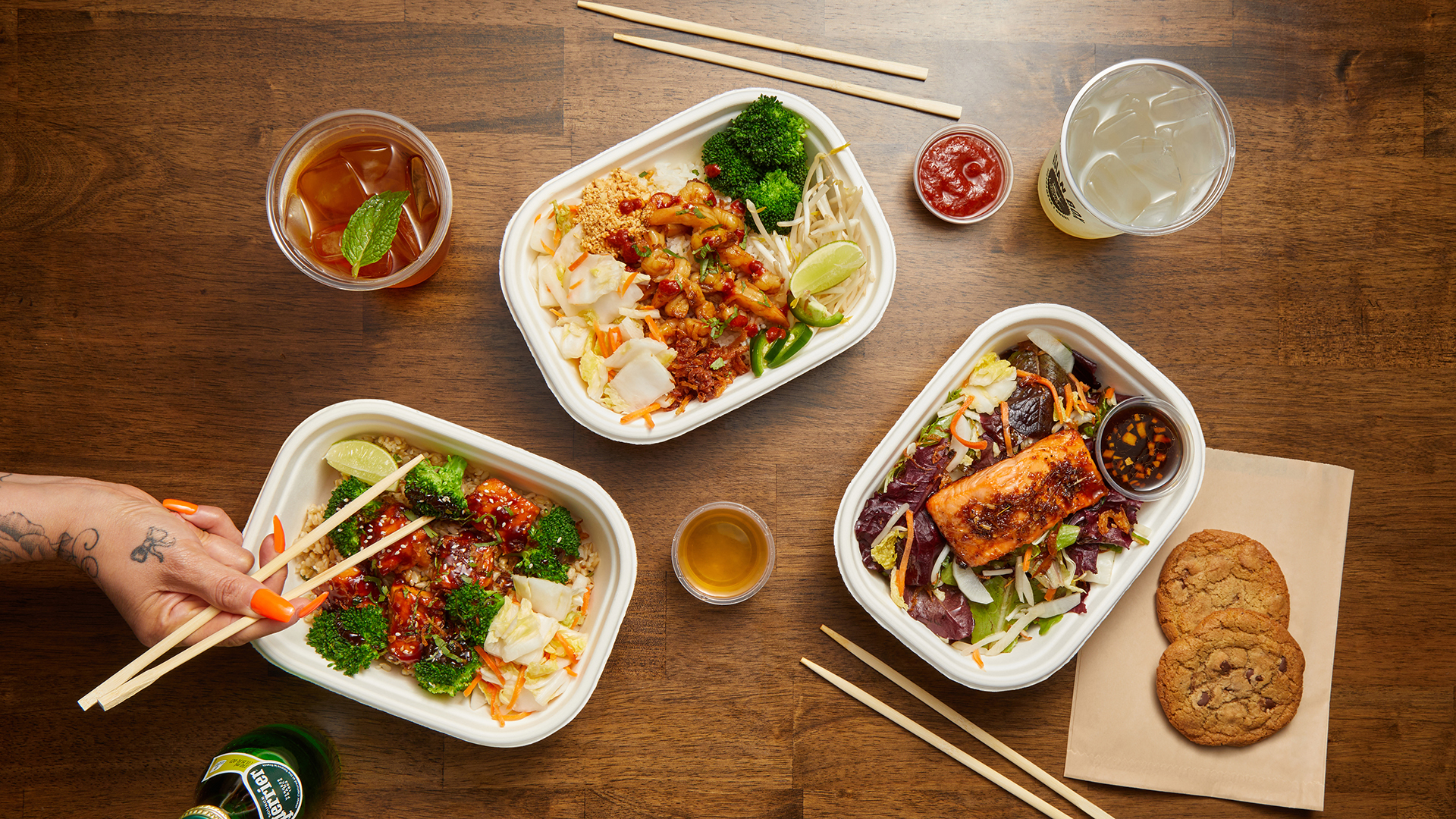 a bunch of different types of food on a table