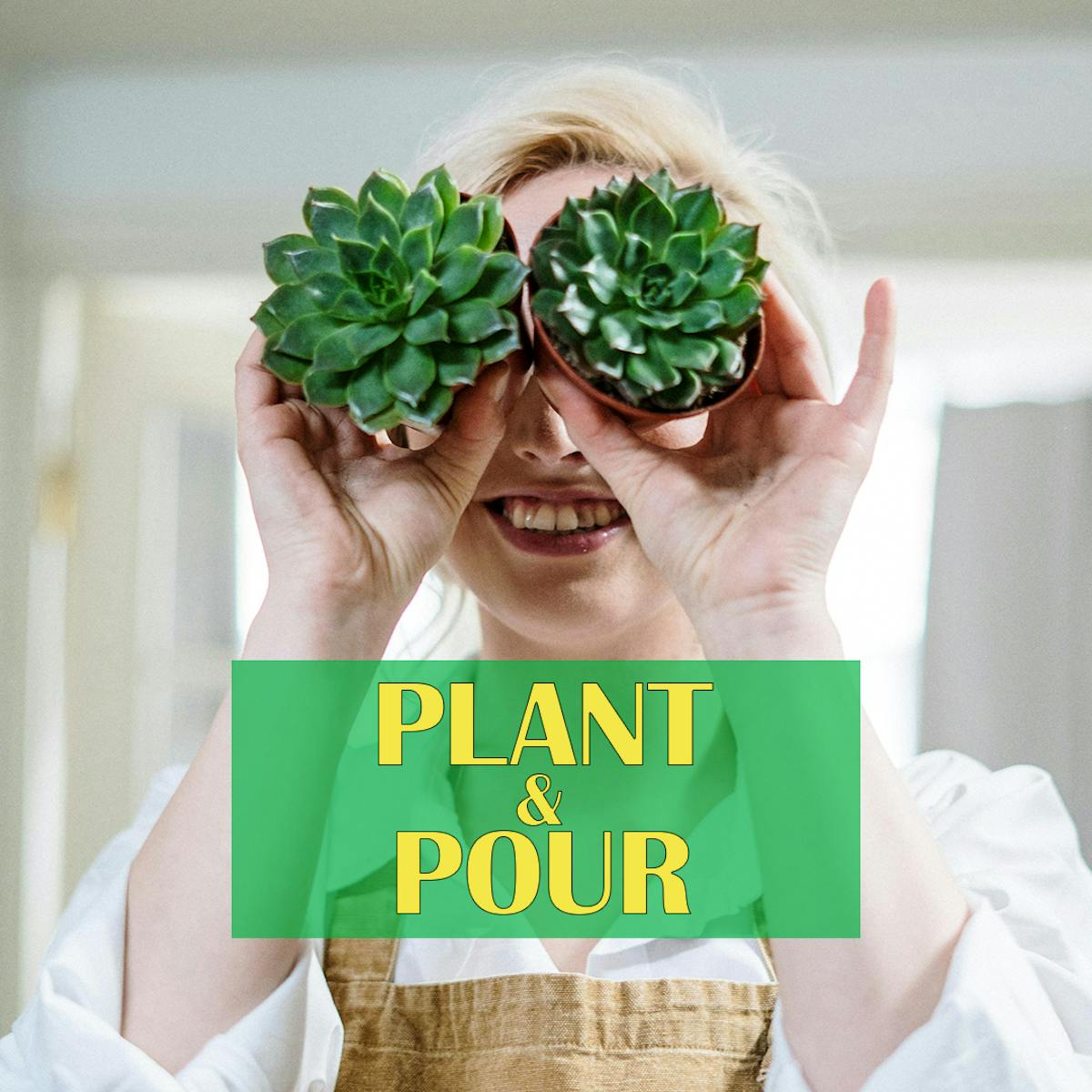woman with two plants covering her eyes