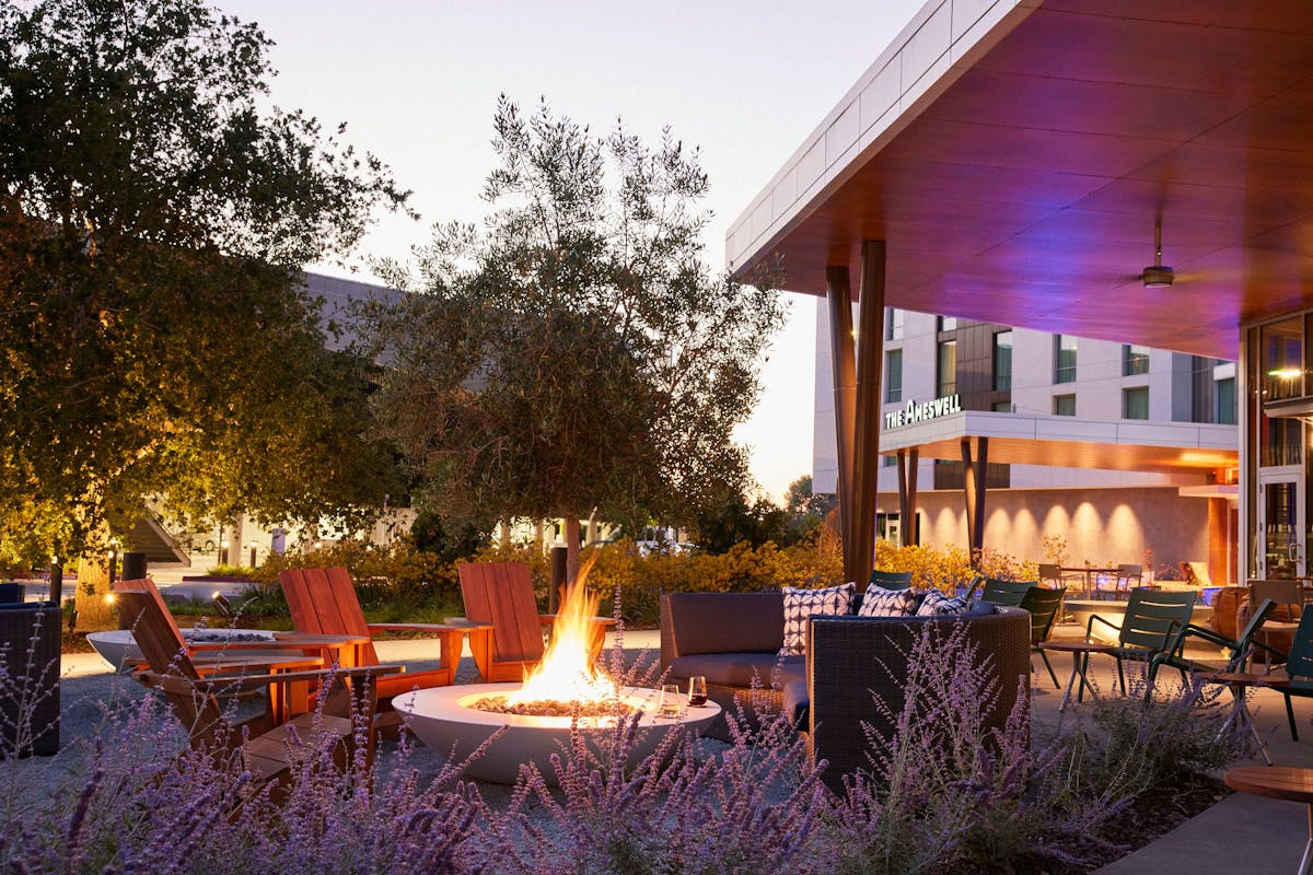 fireplace in front of hotel
