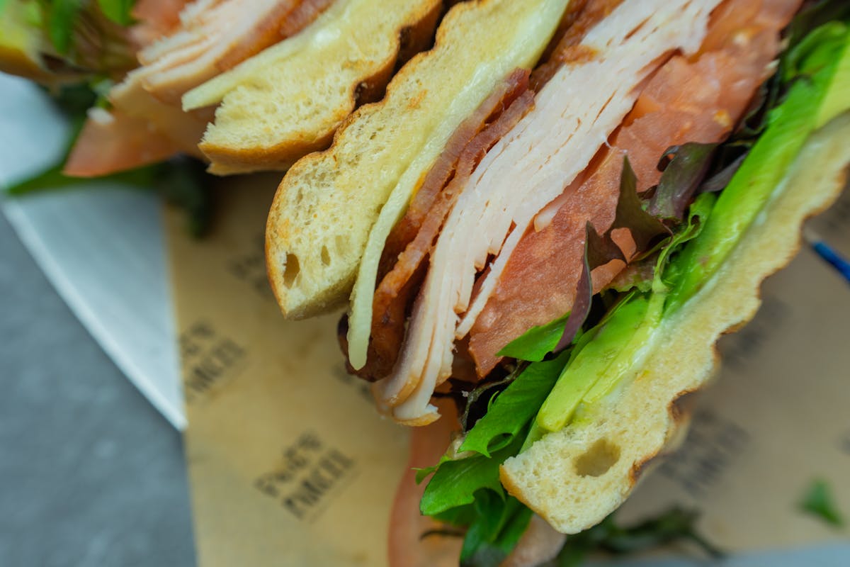a close up of a sandwich on a plate
