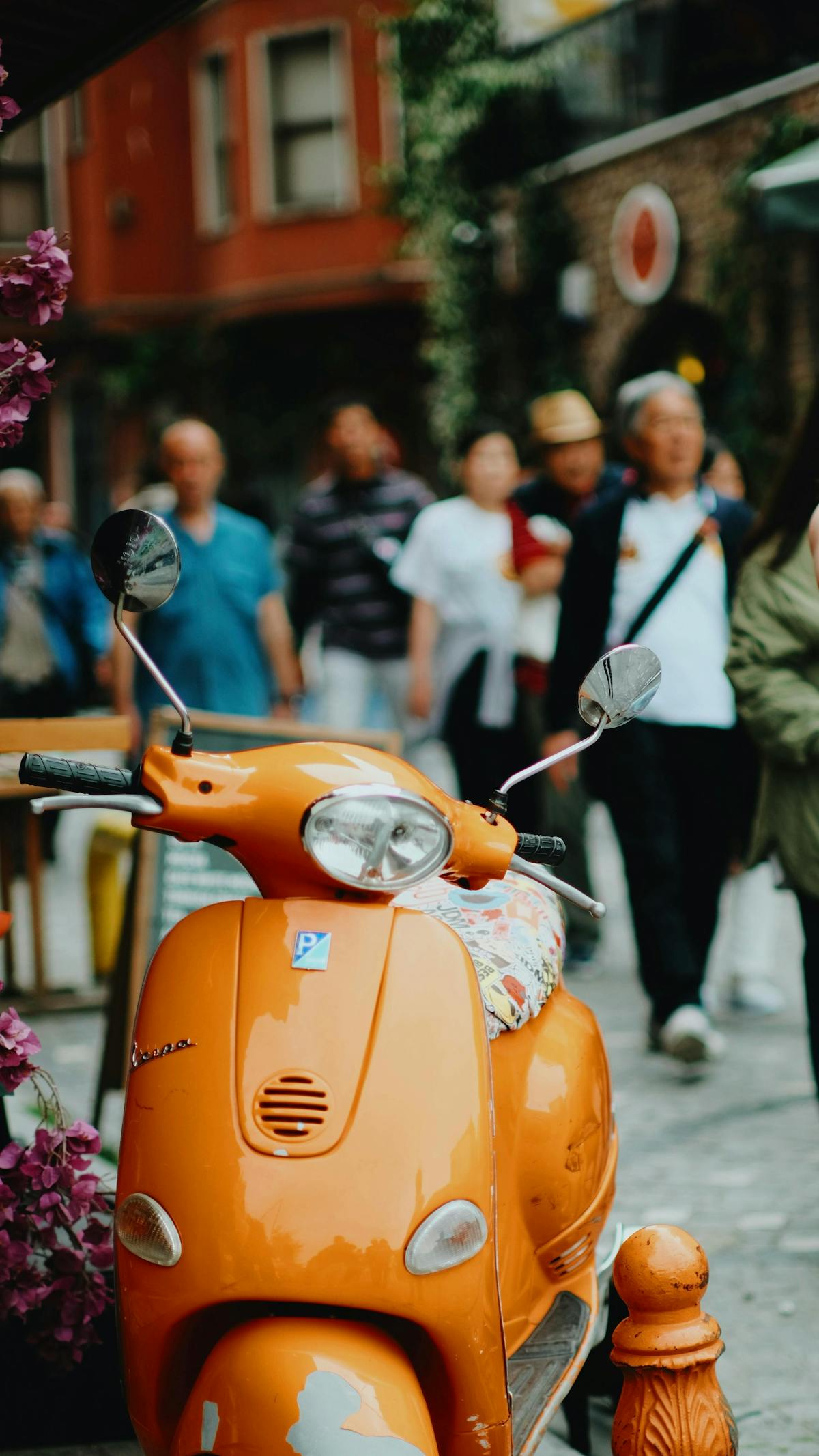 a group of people on a city street