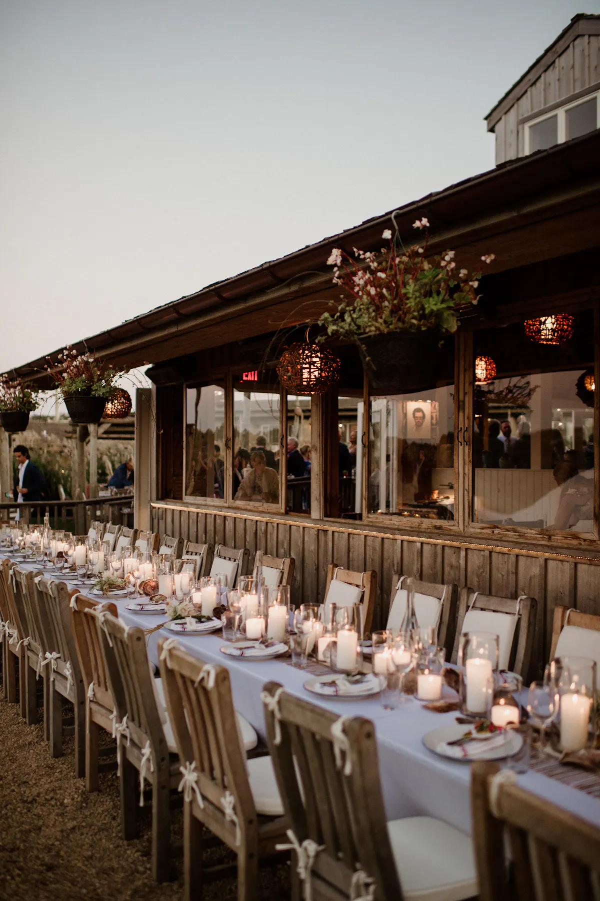 a long table in front of a building