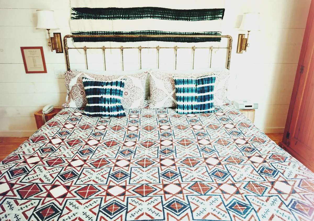 a bedroom with a bed in a room