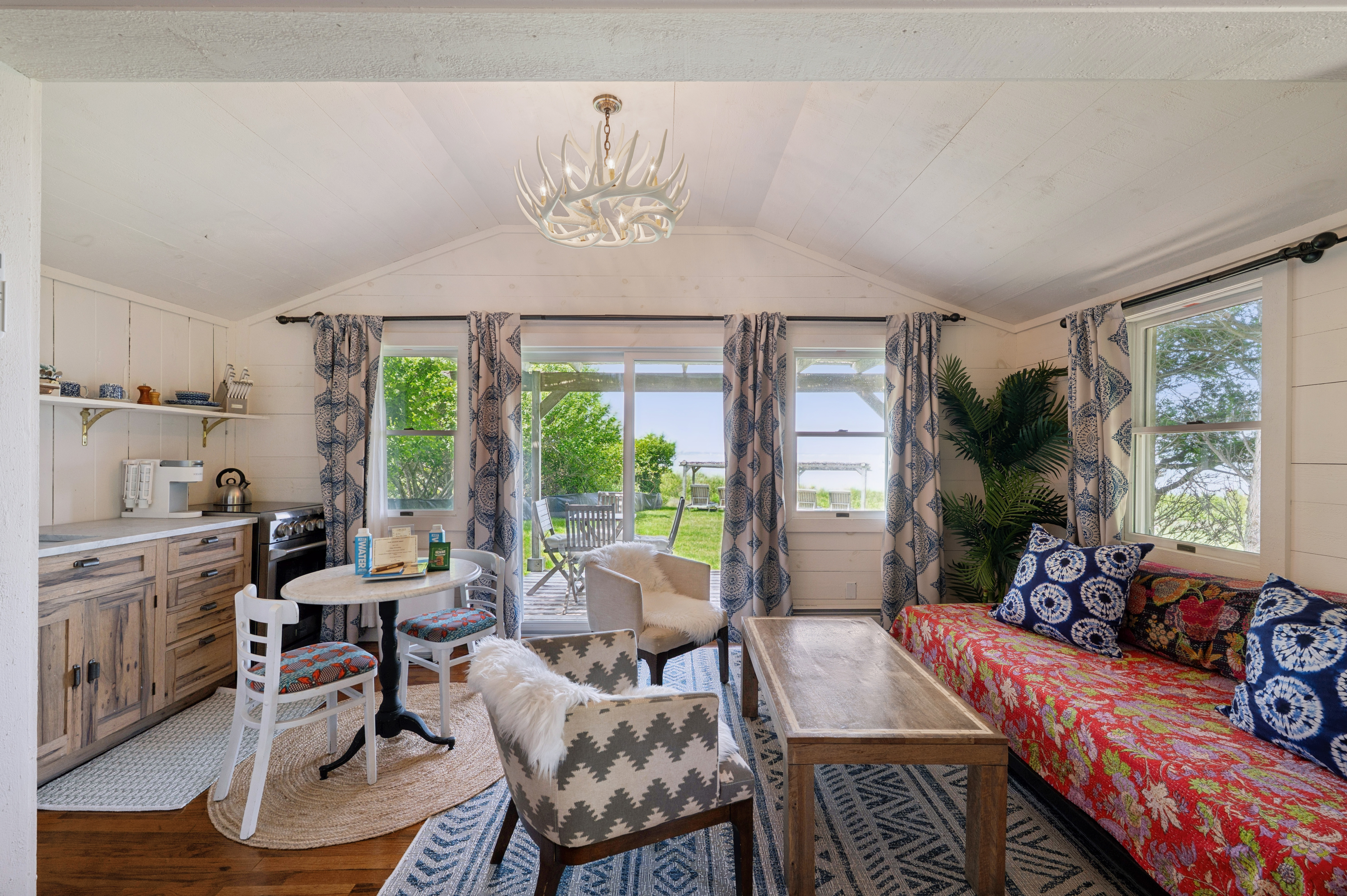 a room with a couch and a table