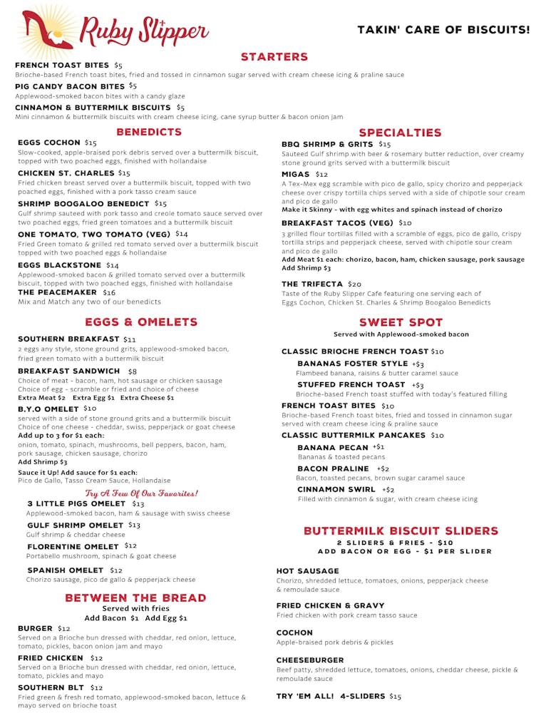 Menu The Ruby Slipper Cafe