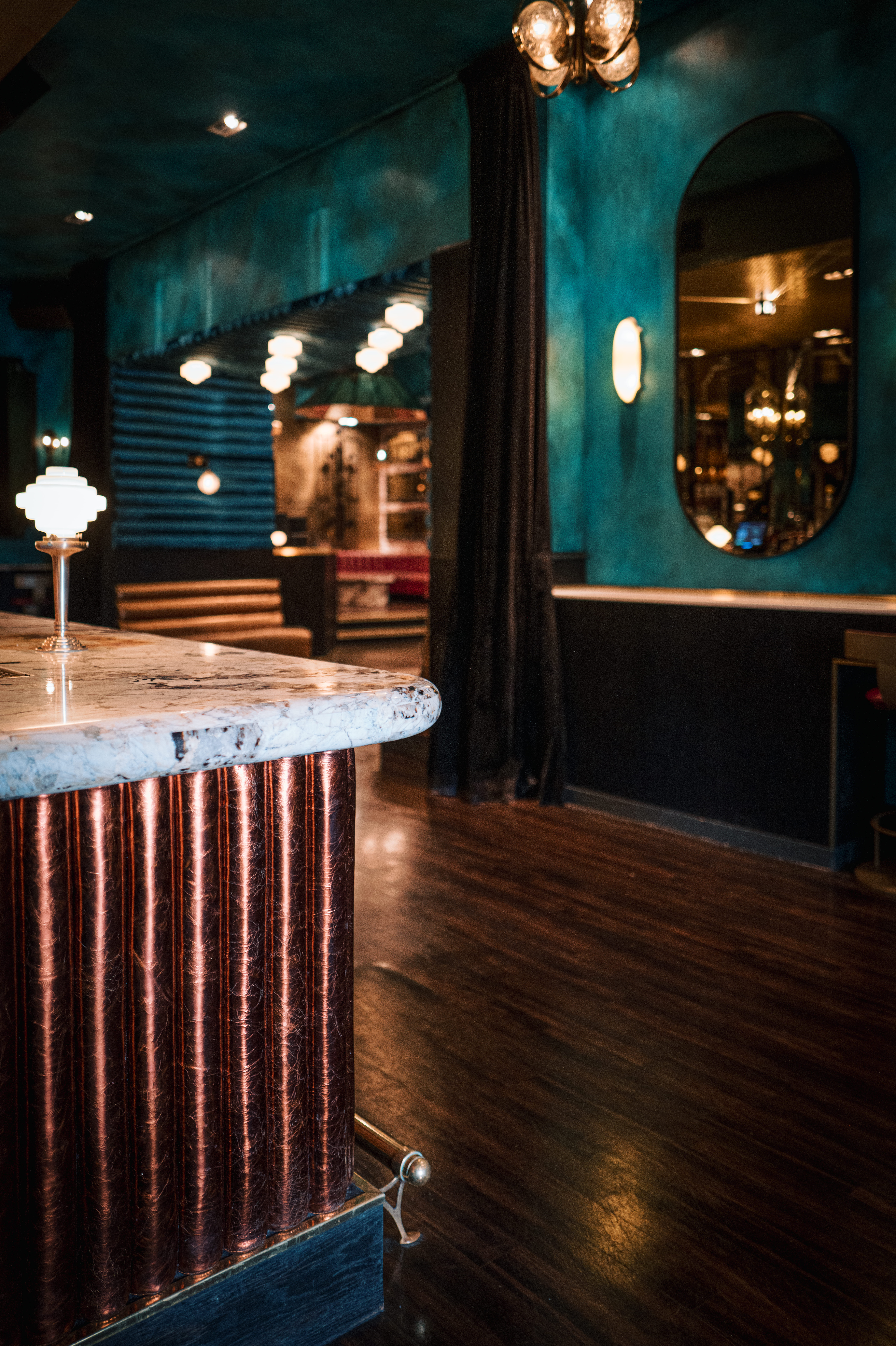 a public bench in a room