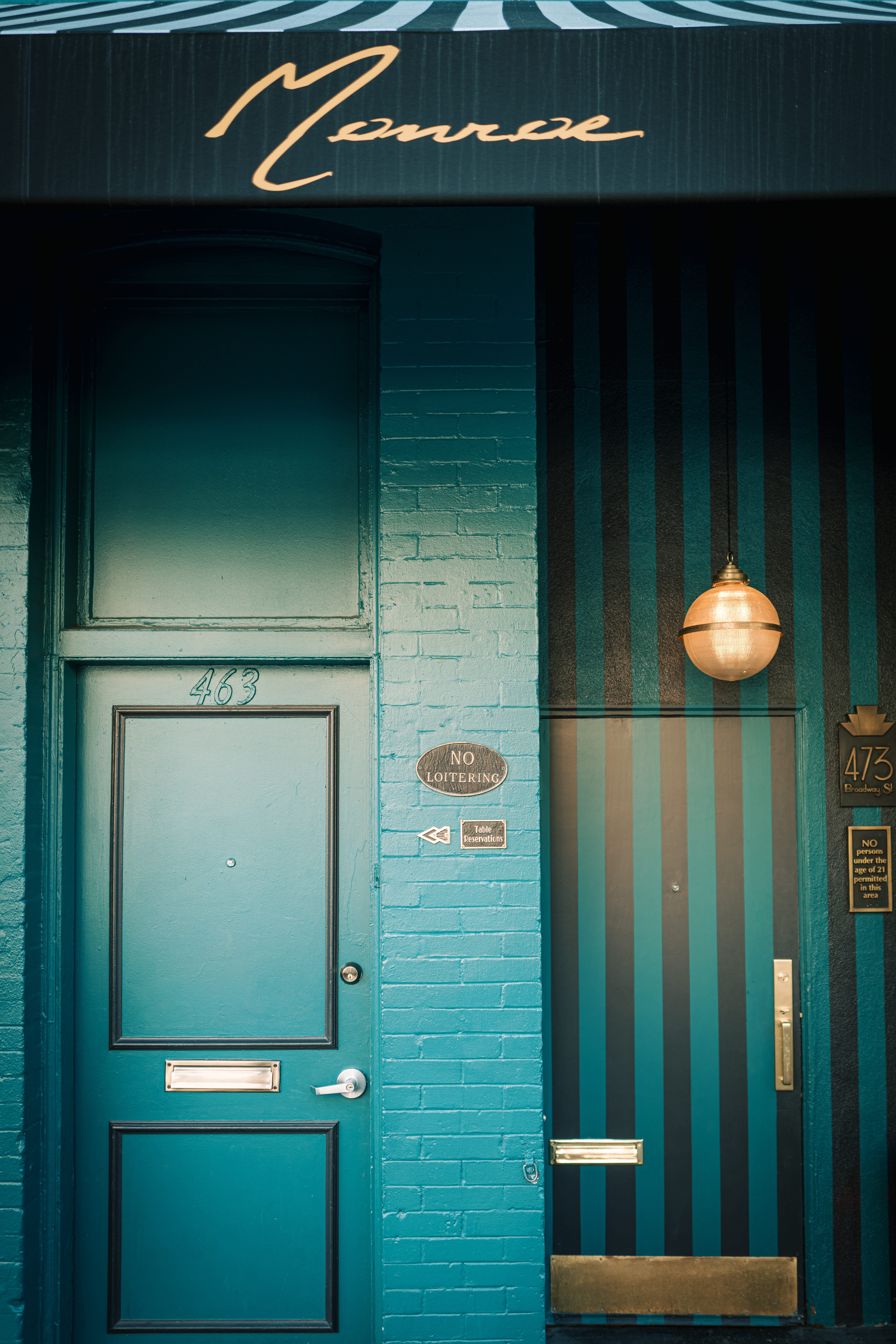 a building with a green door