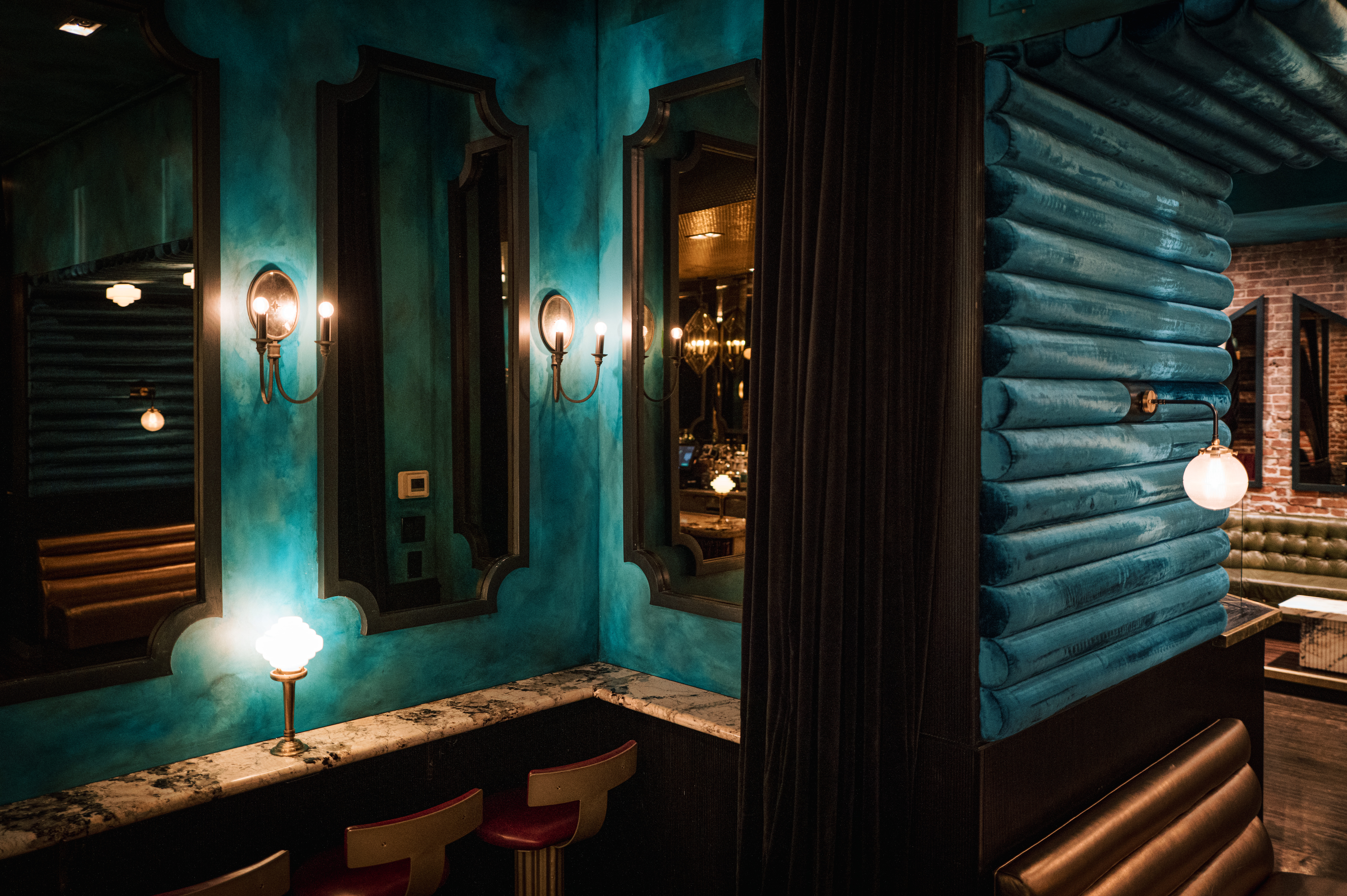 a room with blue light