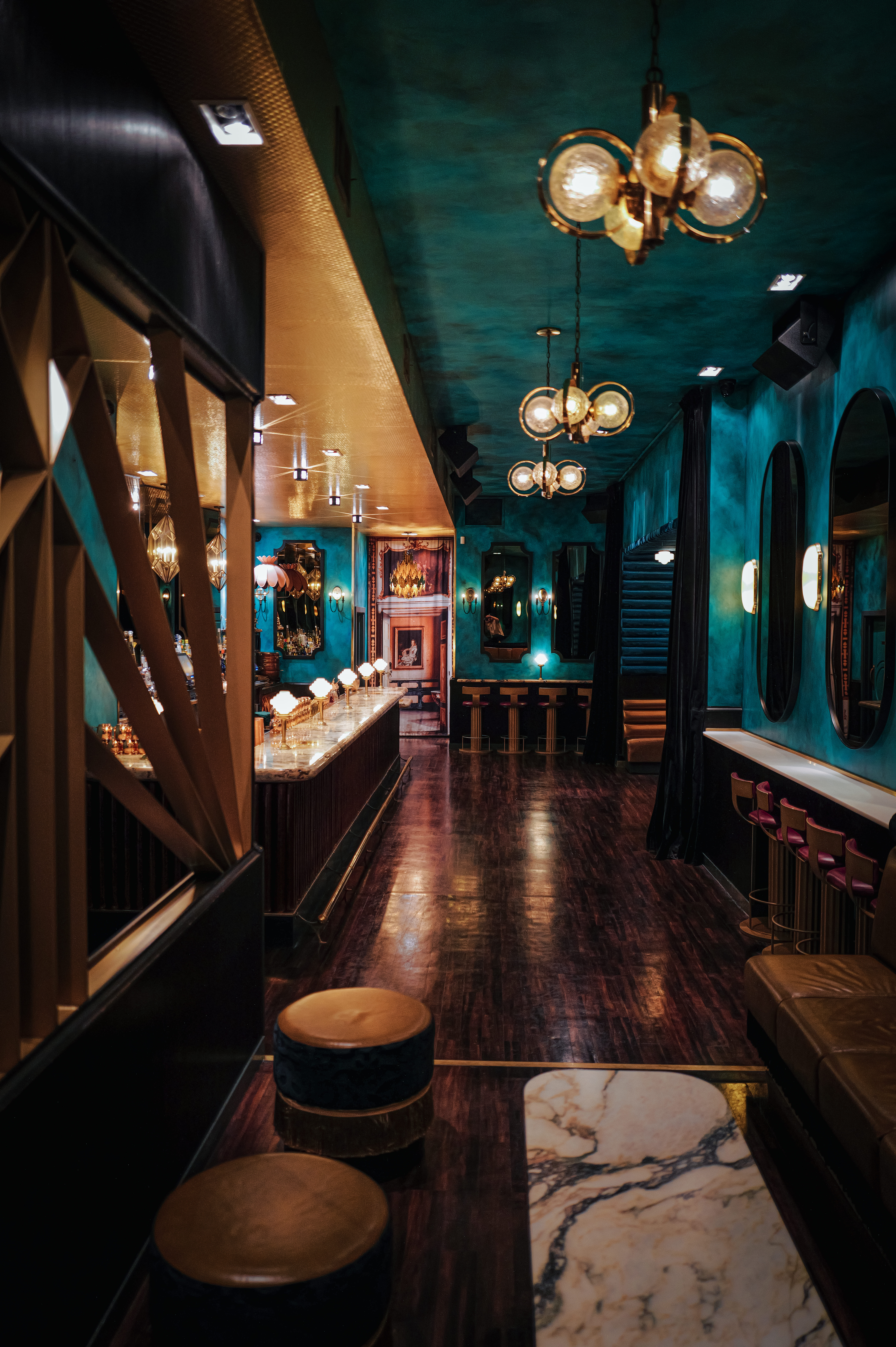 a room filled with furniture and a clock