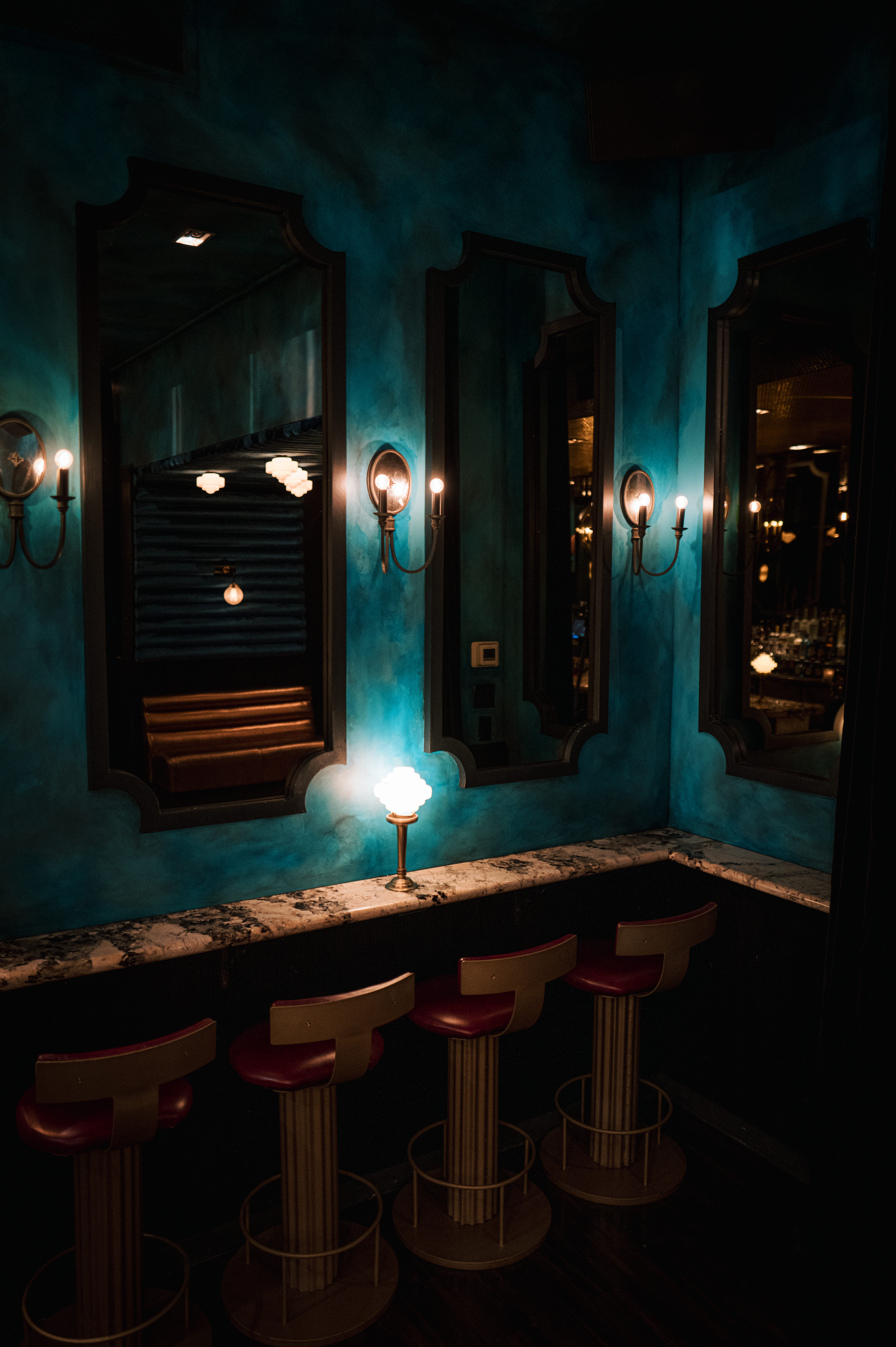 a mirror in a dark room