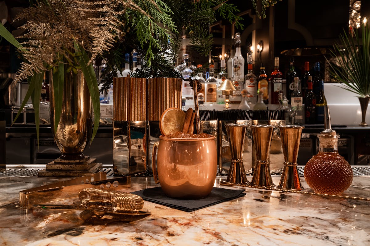 a group of glass bottles on a table