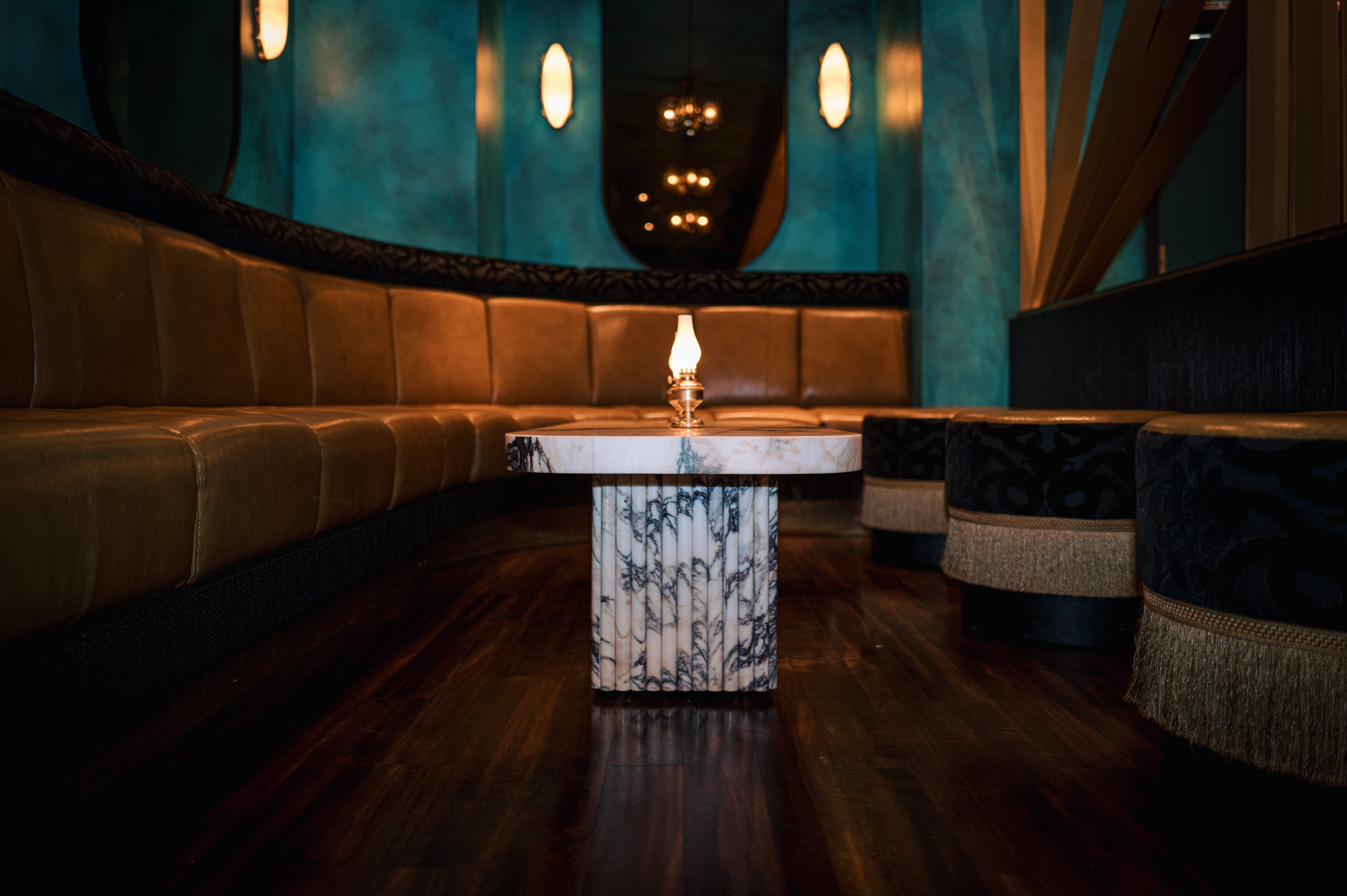 a room with a green light